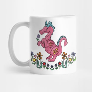 Happy Little Pink Dragon Smelling Flowers Mug